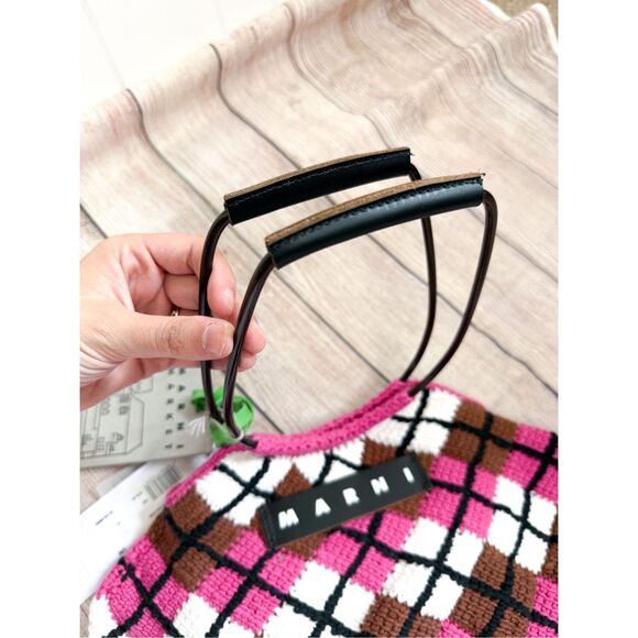 NWT Marni Market handbag in cotton knit with diamond pattern in Pink Crochet - Picture 3 of 16